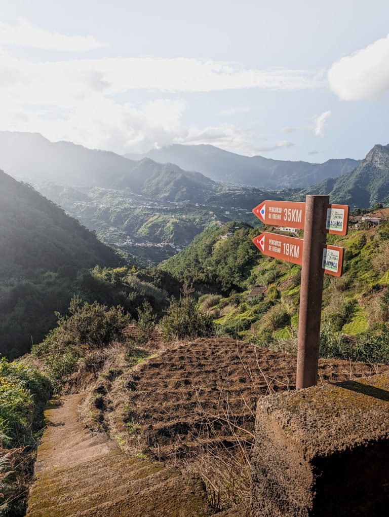 Hiking trail signs above Machico