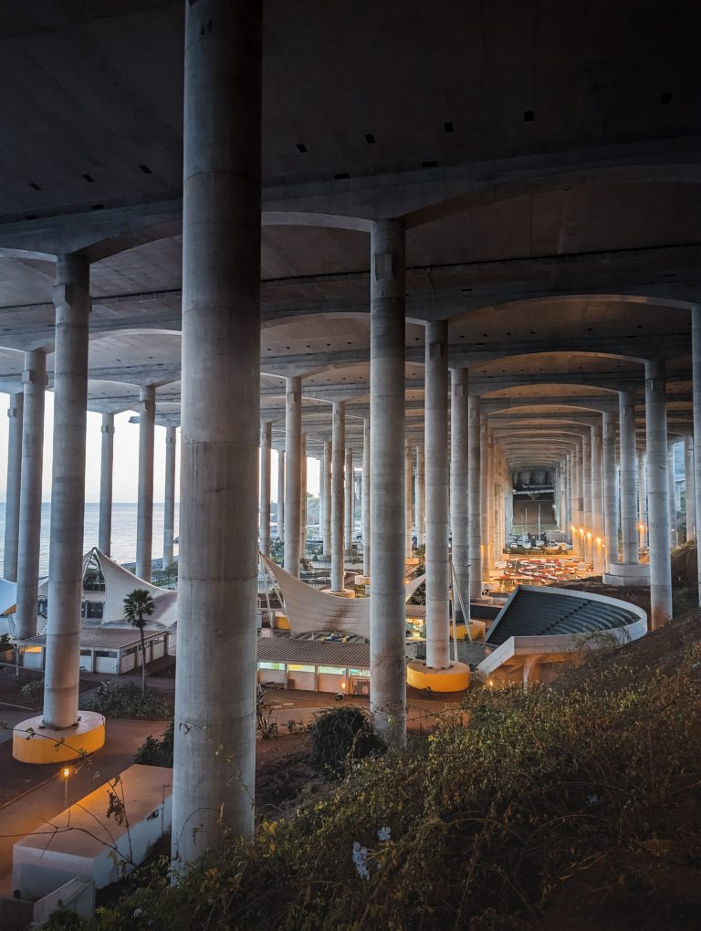 Bright workspace hall with columns