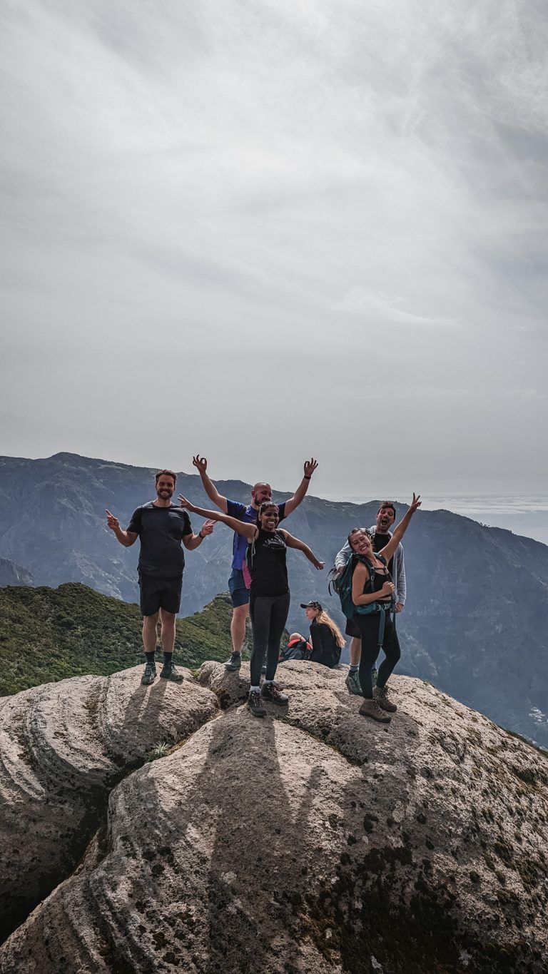 Hikers on a mountain ridge